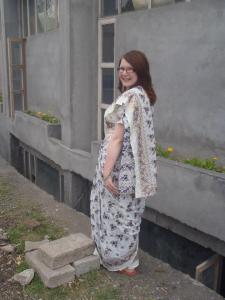 I may be smiling in my short sari, but my trip to India was a major catalyst for my depression.